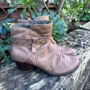 Bare Traps Ankle Booties Size Faux Leather Rainly Block Heel Zip Women's 6 M